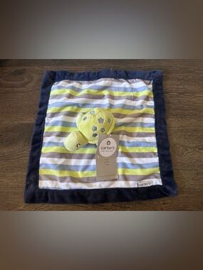 Carters Striped Turtle Baby Lovey Security Blanket Green Blue Gray NEW